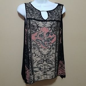 Skinny Minnie Womens Top S Boho Hippie Y2K Relaxed Fairy Grunge Scroll Keyhole